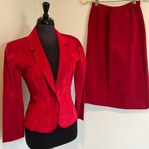 Handmade vintage red suede skirt suit